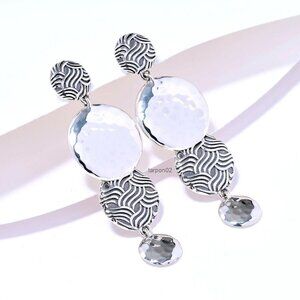 John Hardy JAI Wave + Hammered Disk Dangle Sterling Silver Earrings, 1-1/2" NWT